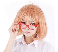 LINLINCD Cosplay wig Kyokai no Kanata Kuriyama Mirai Corto Naranja Rosa Sintético Cosplay Peluca de Cabello+Gafas Rojas+Gorra Naranja