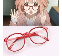 LINLINCD Cosplay wig Kyokai no Kanata Kuriyama Mirai Cosplay peluca corta naranja rosa resistente al calor pelucas sintéticas+gafas rojas+gorra de peluca solo gafas rojas