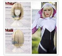 LINLINCD Cosplay wig La increíble Spider-Man Gwen Stacy Blond Mix Bobo Peluca de pelo Gwendolyn Maxine Dorado Corto Cosplay Pelucas+Gorro de peluca