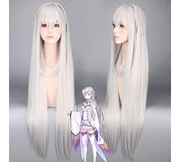 LINLINCD Cosplay wig Leben in einer anderen Welt als Zero Re: Zero Kara Hajimeru Isekai Seikatsu Emilia Cosplay Peluca Gris Long Braid Disfraz Pelucas Anime