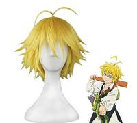 LINLINCD Cosplay wig Los siete pecados capitales Meliodas Cos Peluca Dragón Pecado de Ira Dorado Cabello Resistente al Calor Cosplay Pelucas+Gorra de Peluca