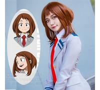 LINLINCD Cosplay wig Mein Held Academia Cosplay Perücke Ochako Uraraka Kurz Bob Hitzebeständig Baku kein Held Cosplay Kostüm Hollowen Cos Perücke