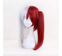LINLINCD Cosplay wig mi boku no héroe Academia Todoroki Shoto Anime Cosplay peluca roja blanca cola de caballo peluca roja blanca