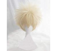 LINLINCD Cosplay wig Mi héroe Academia Bakú no héroe Bakugou Katsuki Bakugo Lino corto rubio resistente al calor pelo Cosplay peluca de disfraz+peluca gratis gorra