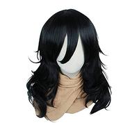 LINLINCD Cosplay wig Mi héroe Academia Boku no Hiro Akademia Shouta Aizawa Pelucas Negro Rizado Pelo Sintético Resistente al Calor Cosplay Peluca+Gorro de Peluca