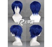 LINLINCD Cosplay wig Mizushima Iku 12" Blue Mix Short Fluffy Layered Heat Resistance Fiber Cosplay Full Wigs Ichinose Tokiya