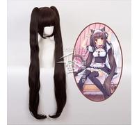 LINLINCD Cosplay wig NEKOPARA Chocolat Cosplay Peluca Vainilla Kawaii Larga Colas de Caballo Pelucas de Pelo Sintético Resistente al Calor Naranja