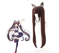 LINLINCD Cosplay wig Nekopara Cosplay peluca chocolate y vainilla pelucas anime resistente a altas temperaturas pelo largo liso sin orejas y peluca gorra chocolate