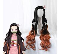 LINLINCD Cosplay wig Nezuko Tanjirou Kamado Pelucas Demonios Matadero Kimetsu no Yaiba Peluca Zenitsu Agatsuma Pelo Dorado Resistente al Calor Cosplay Pelucas+Wiig Cap Kamado Nezuko