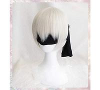LINLINCD Cosplay wig NieR: Automata 9S Plata Blanco Peluca YoRHa # 9 Modelo S Hombres Anime Cosplay Peluca como Muebles