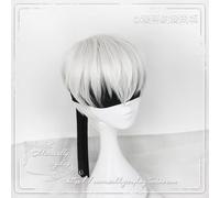 LINLINCD Cosplay wig NieR: Automata 9S Plata Blanco Peluca YoRHa # 9 Modelo S Hombres Anime Cosplay Peluca con Parche Negro Talla Única 9S
