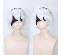 LINLINCD Cosplay wig NieR: Peluca de cosplay con máquina expendedora YoRHa No.2 Tipo B 2BYoRH 2A 9S 2B Peluca Disfraz Pelucas Juego Pelucas Disfraces Cabello + Peluca Gorra Halloween Cos Girl Un Set