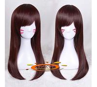 LINLINCD Cosplay wig OW D.va 50 cm de largo marrón DVA Hana Song resistente al calor Cosplay Cosplay peluca peluca + peluca gorra