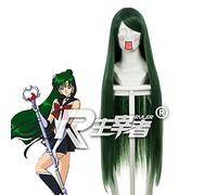LINLINCD Cosplay wig Sailor Moon Pluto Meiou Setsuna Cosplay Wigs Dark Green Long Straight Synthetic Hair Perucas Anime Costume Wig Kuzz069A