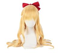 LINLINCD Cosplay wig Sailor Venus Cosplay pelucas Sailor Moon Minako Aino Cosplay peluca rubia onda suelta larga resistente al calor sintético peluca solo peluca