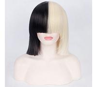 LINLINCD Cosplay wig Sia Alive Esta es una peluca corta y recta de Cosplay para mujeres, fiesta de anime femenino, mitad negro y mitad rubio, peluca de pelo sintético
