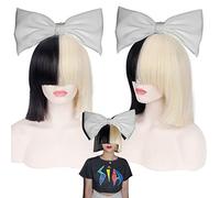 LINLINCD Cosplay wig Sia Alive Esta es una peluca corta y recta de cosplay para mujeres, fiesta de anime femenino, mitad negro y medio rubio, peluca de pelo sintético y lazo