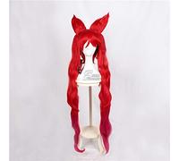 LINLINCD Cosplay wig Spiel LOL Star Guardian Jinx Cosplay Pelucas de 120 cm de largo Rojo Mixed Loose Wave Cosplay Peluca de pelo sintético resistente al calor+orejas peluca y orejas