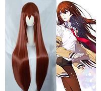 LINLINCD Cosplay wig Steins Gate Makise Kurisu Christina peluca de 100 cm larga recta Auburn resistente al calor pelo sintético Cosplay pelucas de disfraz+peluca gorra