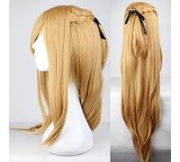 LINLINCD Cosplay wig Sword Art Online Sao Asuna Yuki Yuuki Largo Marrón Resistente al Calor Pelo Cosplay Cosplay Pelucas+Cinta Negra