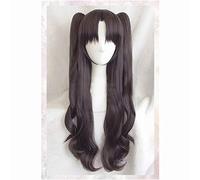 LINLINCD Cosplay wig Tohsaka Rin Cosplay Peluca Destino Gran Order/Fate Stay Night Cabello sintético ondulado Anime Fate Grand Order Cosplay Peluca+Gorra de peluca de 24" Negro