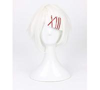 LINLINCD Cosplay wig Tokyo Ghoul Juzo Suzuya Juuzou corto blanco resistente al calor pelo Cosplay disfraz peluca+5 horquillas rojas peluca y 5 horquillas