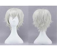 LINLINCD Cosplay wig Tokyo Ghoul Kaneki Ken 30 cm 30 cm 11,81 "Corto recto Cosplay peluca para hombres niños resistente al calor sintético sintético plata blanco solo peluca