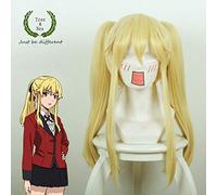 LINLINCD Cosplay wig Tokyo Kakegurui Saotome Meari Cosplay peluca de rol Saotome Meari pelo amarillo con 2 colas de caballo talla única amarillo amarillo