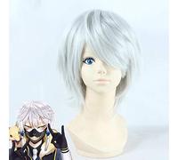 LINLINCD Cosplay wig Touken Ranbu Online Nakigitsune Peluca Cosplay Disfraz de Cosplay Gris Plateado Corto Alta Temperatura Peluca de Fibra para Fiesta de Halloween Touken Ranbu Online