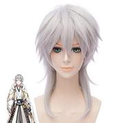 LINLINCD Cosplay wig Touken Ranbu Online Tsurumaru Kuninaga 45 cm gris plata longitud media sintética Cosplay pelucas fiesta Halloween pelucas completas