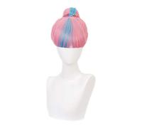 LINLINCD Cosplay wig True Damage Qiyana Pink Blue peluca con moño Cosplay disfraz resistente al calor pelo sintético mujeres fiesta pelucas 2