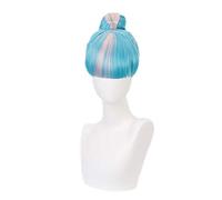 LINLINCD Cosplay wig True Damage Qiyana Pink Blue Peluca con moño Cosplay Disfraz Resistente al Calor Pelo Sintético Mujeres Fiesta Rol Pelucas 1