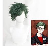 LINLINCD Cosplay wig Twisted-Wonderland Trey Clover Cosplay pelucas verde oscuro corto resistente al calor pelo sintético fiesta Halloween fiesta juego de rol peluca+peluca C