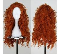 LINLINCD Cosplay wig valiente Merida Cosplay peluca larga naranja rizado juego de rol peluca Halloween pelo sintético pelucas Perucas+gorro de peluca