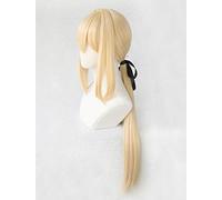 LINLINCD Cosplay wig Violet Evergarden cola de caballo trenzas pelo rubio resistente al calor Cosplay disfraz peluca+peluca gorra+cinta larga recta