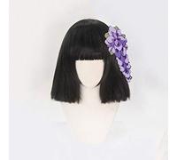 LINLINCD -Demonio Killer Kimetsu No Yaiba Ubuyashiki Kiriya Hinaki Cosplay peluca de pelo sintético negro/blanco corto resistente al calor peluca de pelo sintético negro