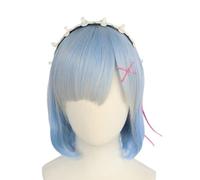 LINLINCD - Disfraz de anime Coser anime para cosplay Re: Life in a Different World from Zero Rem Wig Mujer Mix Blue Short Hair Natural Bob Wigs with Headdress Wig Cap for Halloween Party