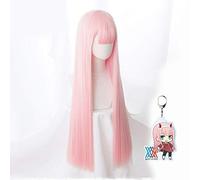 LINLINCD Disfraz de anime DARLING in the FRANXX 02 Cosplay Wigs Zero Two Wigs 100 cm Long Pink Synthetic Hair Perucas Cosplay Wig+Wig Cap wig with keychain