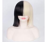 LINLINCD Esta es la acting SIA Anime Cosplay peluca de pelo sintético para mujer, recto Halloween, medio rubio, negro, corto Bob Pelucas con flequillo 35 cm