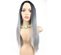 LINLINCD europeo y americano comercio exterior peluca femenina Cosplay Lolita negro gris degradado pelo largo liso 25 pulgadas