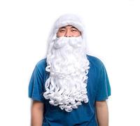 LINLINCD Europeo y Americano Santa Hombre Blanco Largo Rizado Pelo Cosplay Festival Fiesta Prom Barba Peluca Sombreros