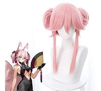 LINLINCD -Fgo Destino Gran Order Extra Tamamo No Mae Cosplay Pelucas Largas Rosas Colas de Caballo Peluca Rizada Peluca de Pelo Sintético Resistente al Calor para Mujeres