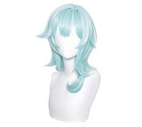LINLINCD -Genshin Efecto EULA Cosplay Wig Game GENSHIN PAILPOY Cosplay Blue Mixed White Corto Peluca Pelo Sintético Resistente al Calor