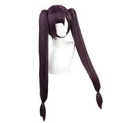 LINLINCD -Genshin Impacto Mona Cosplay oscuro púrpura peluca coletas sintético largo recto resistente al calor pelucas de Halloween+casquillo de peluca