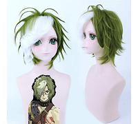 LINLINCD -Green White Mix corto esponjoso sintético peluca Kabaneri de la fortaleza de hierro Ikoma Cosplay peluca fibra resistente al calor