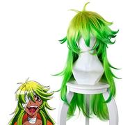 LINLINCD -Haftanstalt Nanbaka Niko No. 25 Verde Amarillo Ombre Cosplay peluca de 80 cm largo rizado resistente al calor fibra sintética peluca de pelo