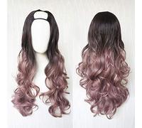 LINLINCD - Harajuku Fashion Long Wavy Curly Fluffy Fluffy U-Shaped Wigs Heat Resistant Synthetic Fiber Ombre Mixed Gradient Dark Roots Hair for Girls 28inches/ 70cm