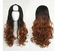 LINLINCD - Harajuku Fashion Long Wavy Curly Fluffy Fluffy U-Shaped Wigs Heat Resistant Synthetic Fiber Ombre Mixed Gradient Dark Roots Hair for Girls 28inches/ 70cm