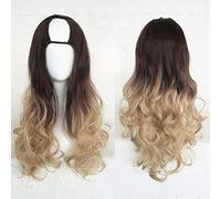 LINLINCD -Harajuku Moda Largo Ondulado Rizado Esponjoso en Forma de U Pelucas Resistente al Calor Fibra Sintética Ombre Mezcla Color Raíces Oscuras Pelo para Niñas 28 pulgadas/70 cm