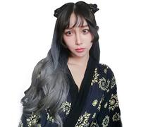 LINLINCD -Harajuku Moda Largo Ondulado Rizado Esponjoso en Forma de U Pelucas Resistente al Calor Fibra Sintética Ombre Mezcla Color Raíces Oscuras Pelo para Niñas 28 pulgadas/70 cm